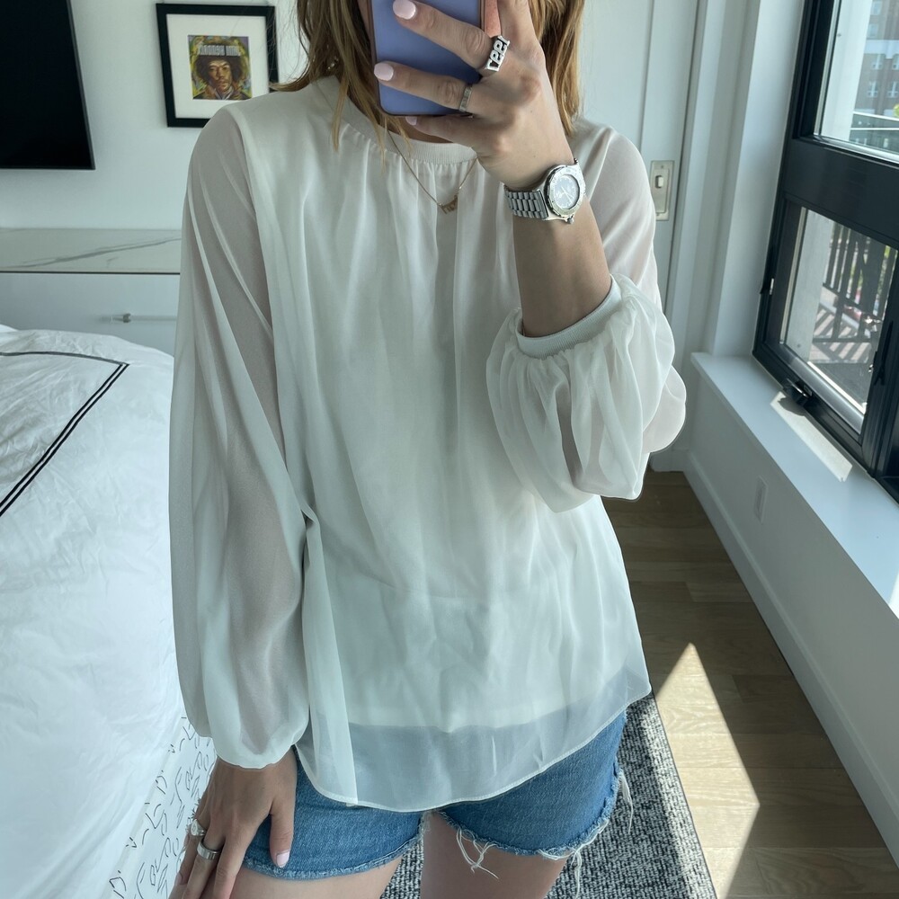 ZARA Flowy Longsleeve Sheer Blouse White Small